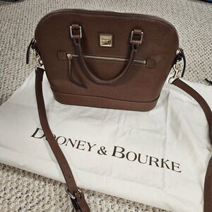 Dooney & Bourke Saffiano‎ Domed Zip Satchel Bag Brown Leather Detachable Strap